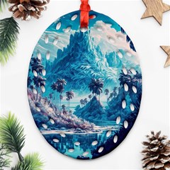 Tropical Winter Fantasy Landscape Paradise Oval Filigree Ornament (two Sides)