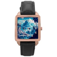 Tropical Winter Fantasy Landscape Paradise Rose Gold Leather Watch  by Pakemis