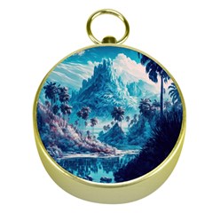 Tropical Winter Fantasy Landscape Paradise Gold Compasses by Pakemis