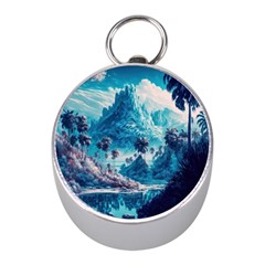 Tropical Winter Fantasy Landscape Paradise Mini Silver Compasses by Pakemis