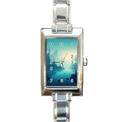 Ai Generated River Forest Woods Outdoors Rectangle Italian Charm Watch by Pakemis