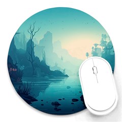 Ai Generated River Forest Woods Outdoors Round Mousepad by Pakemis