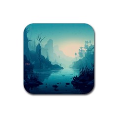 Ai Generated River Forest Woods Outdoors Rubber Coaster (square) by Pakemis