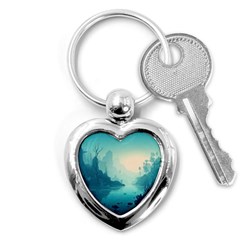 Ai Generated River Forest Woods Outdoors Key Chain (heart) by Pakemis