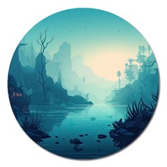 Ai Generated River Forest Woods Outdoors Magnet 5  (round) by Pakemis