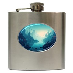 Ai Generated River Forest Woods Outdoors Hip Flask (6 Oz) by Pakemis