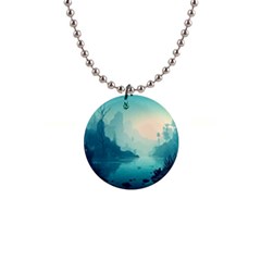 Ai Generated River Forest Woods Outdoors 1  Button Necklace by Pakemis