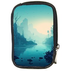 Ai Generated River Forest Woods Outdoors Compact Camera Leather Case by Pakemis