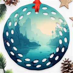 Ai Generated River Forest Woods Outdoors Round Filigree Ornament (two Sides) by Pakemis