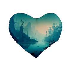 Ai Generated River Forest Woods Outdoors Standard 16  Premium Heart Shape Cushions by Pakemis