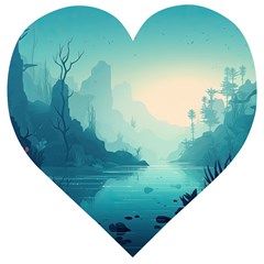 Ai Generated River Forest Woods Outdoors Wooden Puzzle Heart by Pakemis