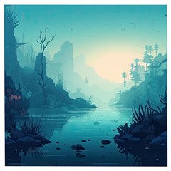 Ai Generated River Forest Woods Outdoors Wooden Puzzle Square by Pakemis