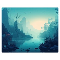 Ai Generated River Forest Woods Outdoors One Side Premium Plush Fleece Blanket (medium)