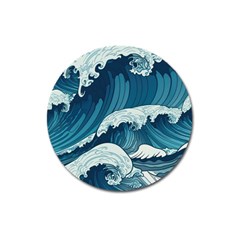 Waves Ocean Sea Pattern Water Tsunami Rough Seas Magnet 3  (round) by Pakemis