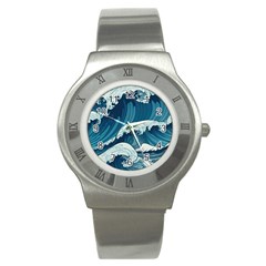 Waves Ocean Sea Pattern Water Tsunami Rough Seas Stainless Steel Watch by Pakemis