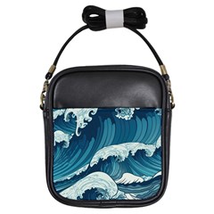 Waves Ocean Sea Pattern Water Tsunami Rough Seas Girls Sling Bag by Pakemis