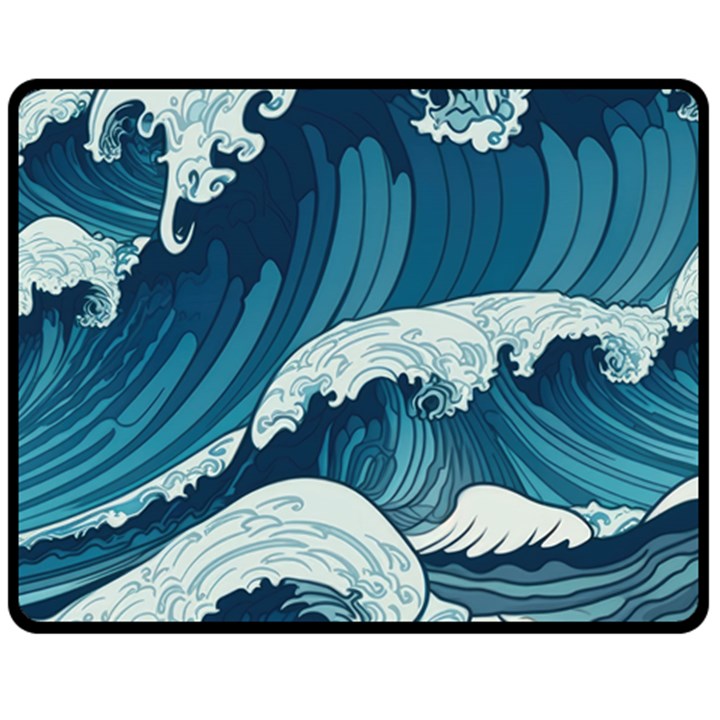 Waves Ocean Sea Pattern Water Tsunami Rough Seas One Side Fleece Blanket (Medium)