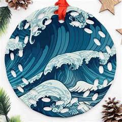 Waves Ocean Sea Pattern Water Tsunami Rough Seas Ornament (round Filigree) by Pakemis