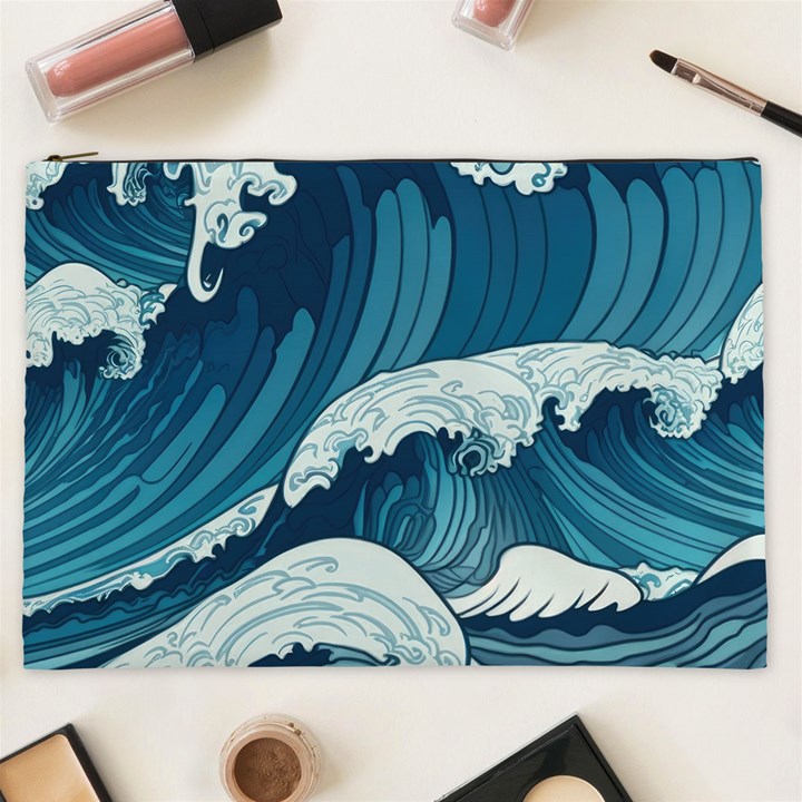 Waves Ocean Sea Pattern Water Tsunami Rough Seas Cosmetic Bag (XXL)