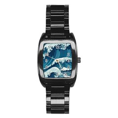 Waves Ocean Sea Pattern Water Tsunami Rough Seas Stainless Steel Barrel Watch by Pakemis