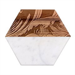 Waves Ocean Sea Pattern Water Tsunami Rough Seas Marble Wood Coaster (hexagon) 