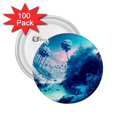 Tropical Winter Frozen Snow Paradise Palm Trees 2 25  Buttons (100 Pack)  by Pakemis