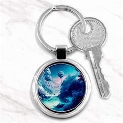 Tropical Winter Frozen Snow Paradise Palm Trees Key Chain (round) by Pakemis