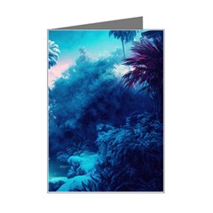 Tropical Winter Frozen Snow Paradise Palm Trees Mini Greeting Card by Pakemis