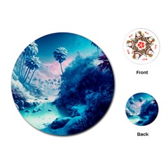 Tropical Winter Frozen Snow Paradise Palm Trees Playing Cards Single Design (round) by Pakemis