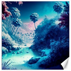 Tropical Winter Frozen Snow Paradise Palm Trees Canvas 16  X 16  by Pakemis