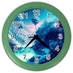 Tropical Winter Frozen Snow Paradise Palm Trees Color Wall Clock Front