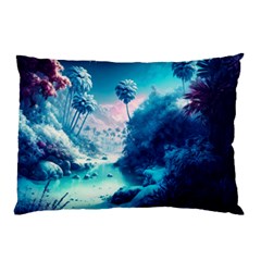 Tropical Winter Frozen Snow Paradise Palm Trees Pillow Case by Pakemis