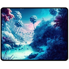 Tropical Winter Frozen Snow Paradise Palm Trees One Side Fleece Blanket (medium) by Pakemis