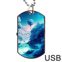 Tropical Winter Frozen Snow Paradise Palm Trees Dog Tag Usb Flash (two Sides) by Pakemis