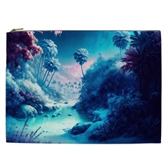 Tropical Winter Frozen Snow Paradise Palm Trees Cosmetic Bag (xxl) by Pakemis