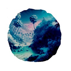 Tropical Winter Frozen Snow Paradise Palm Trees Standard 15  Premium Round Cushions by Pakemis