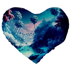 Tropical Winter Frozen Snow Paradise Palm Trees Large 19  Premium Heart Shape Cushions by Pakemis