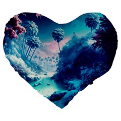 Tropical Winter Frozen Snow Paradise Palm Trees Large 19  Premium Flano Heart Shape Cushions by Pakemis