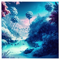 Tropical Winter Frozen Snow Paradise Palm Trees Wooden Puzzle Square