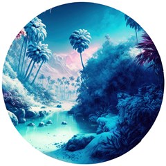 Tropical Winter Frozen Snow Paradise Palm Trees Wooden Puzzle Round