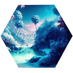 Tropical Winter Frozen Snow Paradise Palm Trees Wooden Puzzle Hexagon