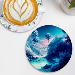 Tropical Winter Frozen Snow Paradise Palm Trees Uv Print Round Tile Coaster