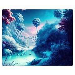 Tropical Winter Frozen Snow Paradise Palm Trees One Side Premium Plush Fleece Blanket (medium) by Pakemis