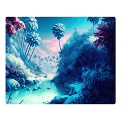 Tropical Winter Frozen Snow Paradise Palm Trees One Side Premium Plush Fleece Blanket (large)