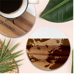 Tropical Winter Frozen Snow Paradise Palm Trees Marble Wood Coaster (round)