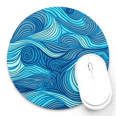 Ocean Waves Sea Abstract Pattern Water Blue Round Mousepad by Pakemis