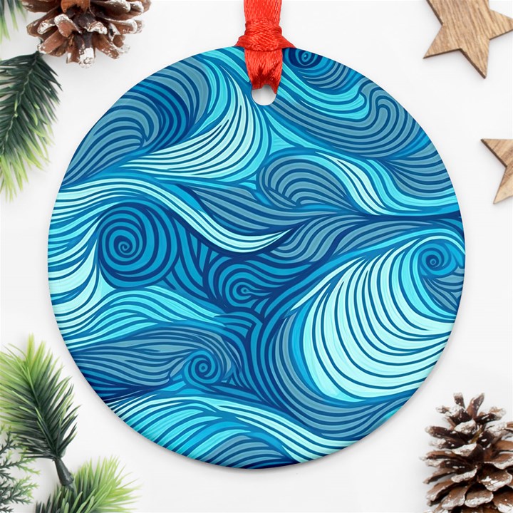 Ocean Waves Sea Abstract Pattern Water Blue Ornament (Round)