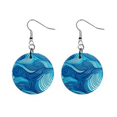 Ocean Waves Sea Abstract Pattern Water Blue Mini Button Earrings by Pakemis