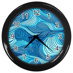 Ocean Waves Sea Abstract Pattern Water Blue Wall Clock (black) by Pakemis