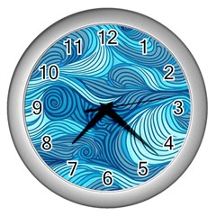 Ocean Waves Sea Abstract Pattern Water Blue Wall Clock (silver) by Pakemis